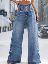 High-Waisted Wide-Leg  Denim Pants