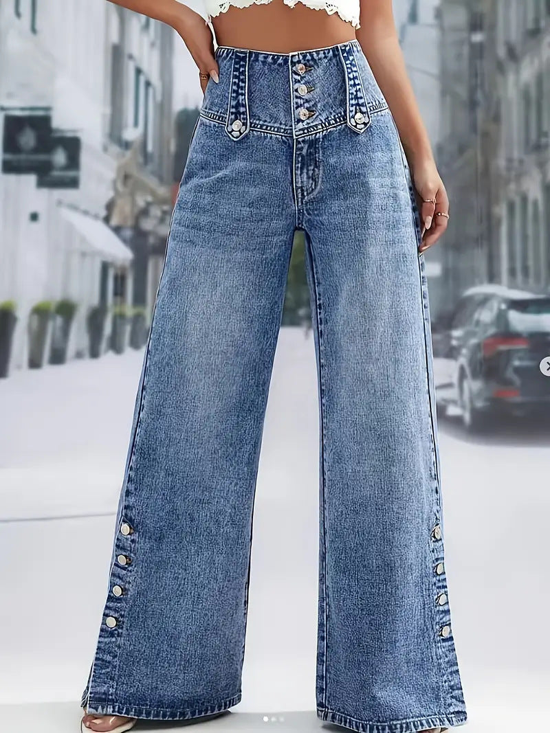 High-Waisted Wide-Leg  Denim Pants