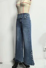 High-Waisted Wide-Leg  Denim Pants