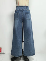 High-Waisted Wide-Leg  Denim Pants
