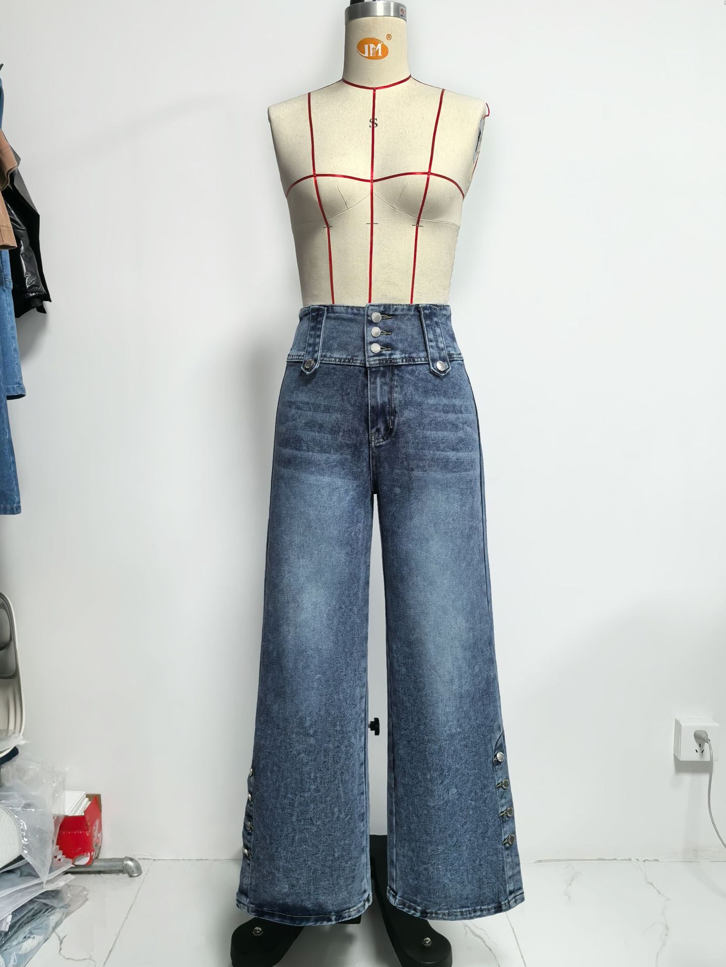 High-Waisted Wide-Leg  Denim Pants