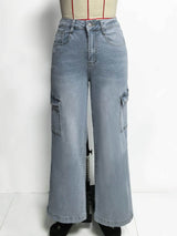 Light Wash Wide-Leg Cargo Jeans