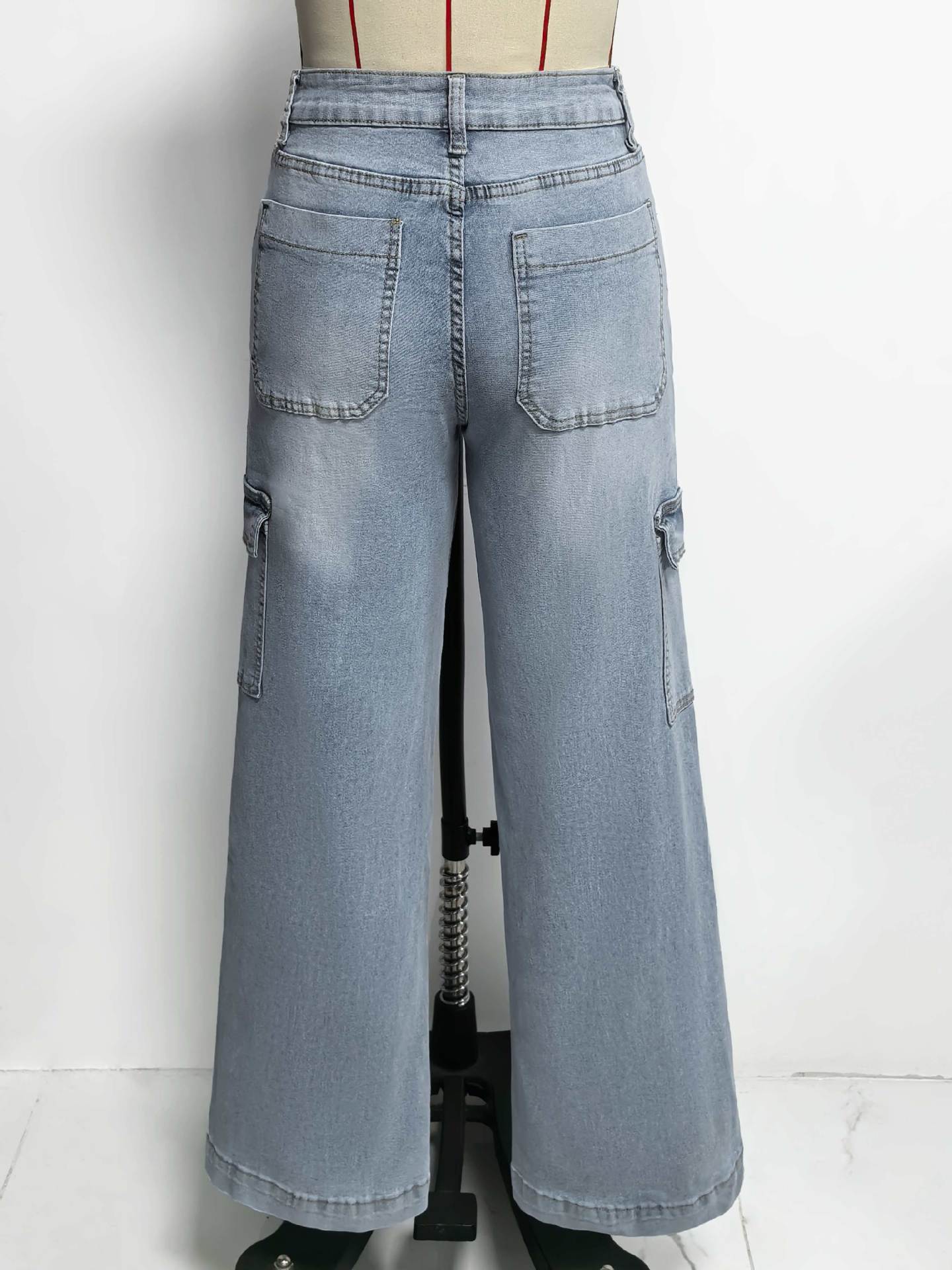 Light Wash Wide-Leg Cargo Jeans