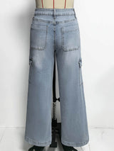 Light Wash Wide-Leg Cargo Jeans