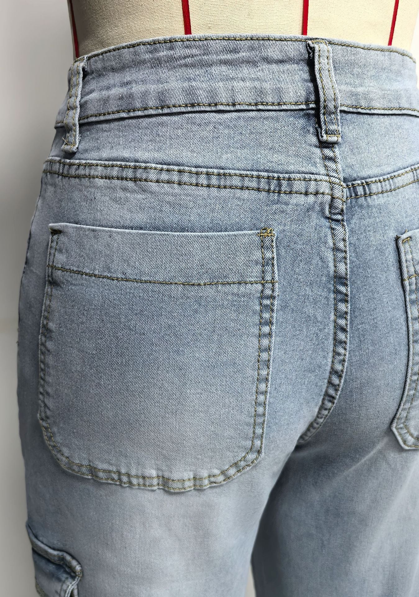 Light Wash Wide-Leg Cargo Jeans