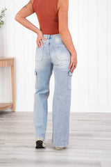 Light Wash Wide-Leg Cargo Jeans