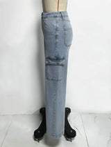 Light Wash Wide-Leg Cargo Jeans