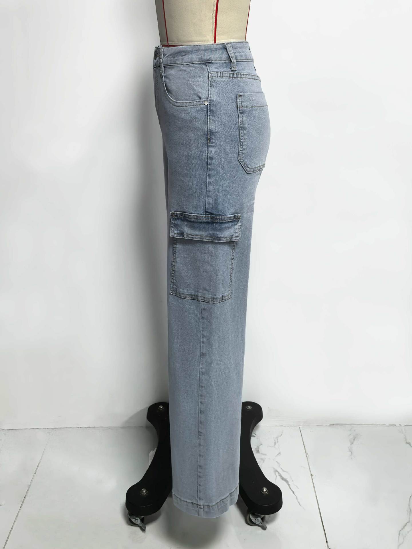 Light Wash Wide-Leg Cargo Jeans
