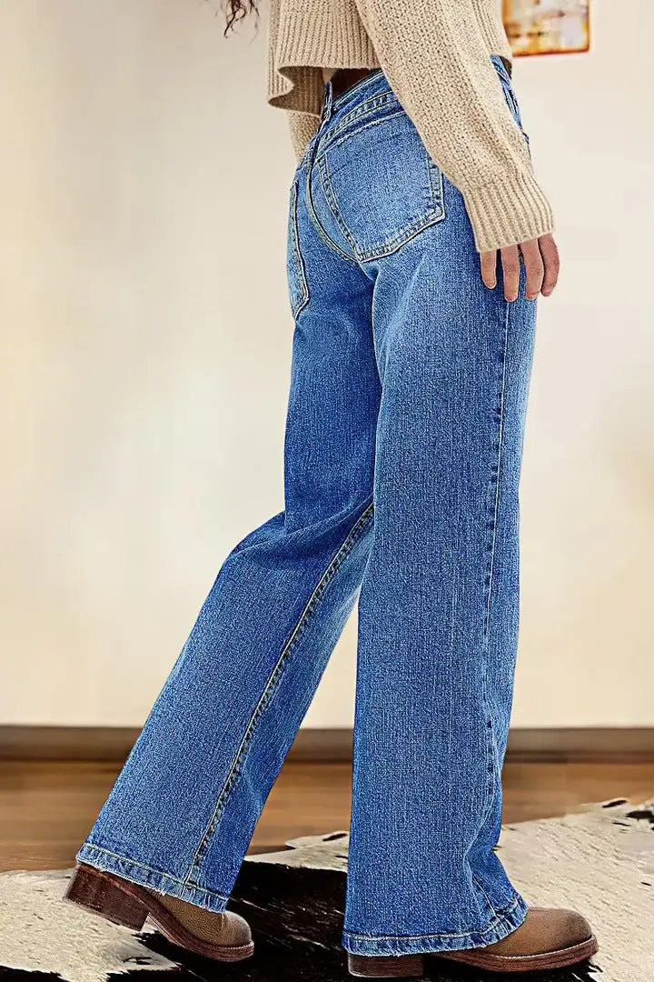 Classic High-Rise Wide-Leg Blue Jeans