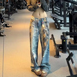 Distressed Wide-Leg Jeans with Plaid Layering