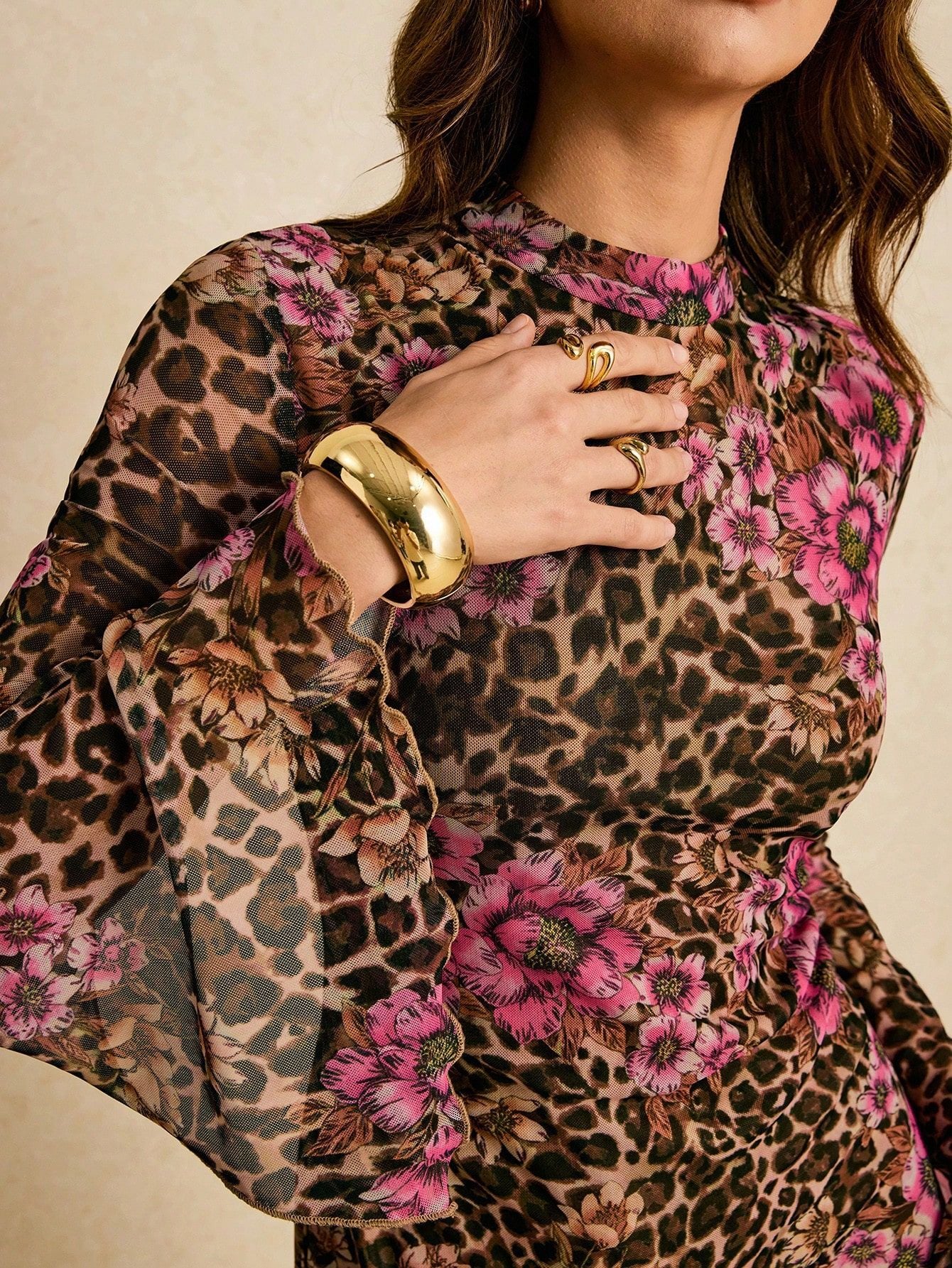 Floral Leopard Print Sheer Dress