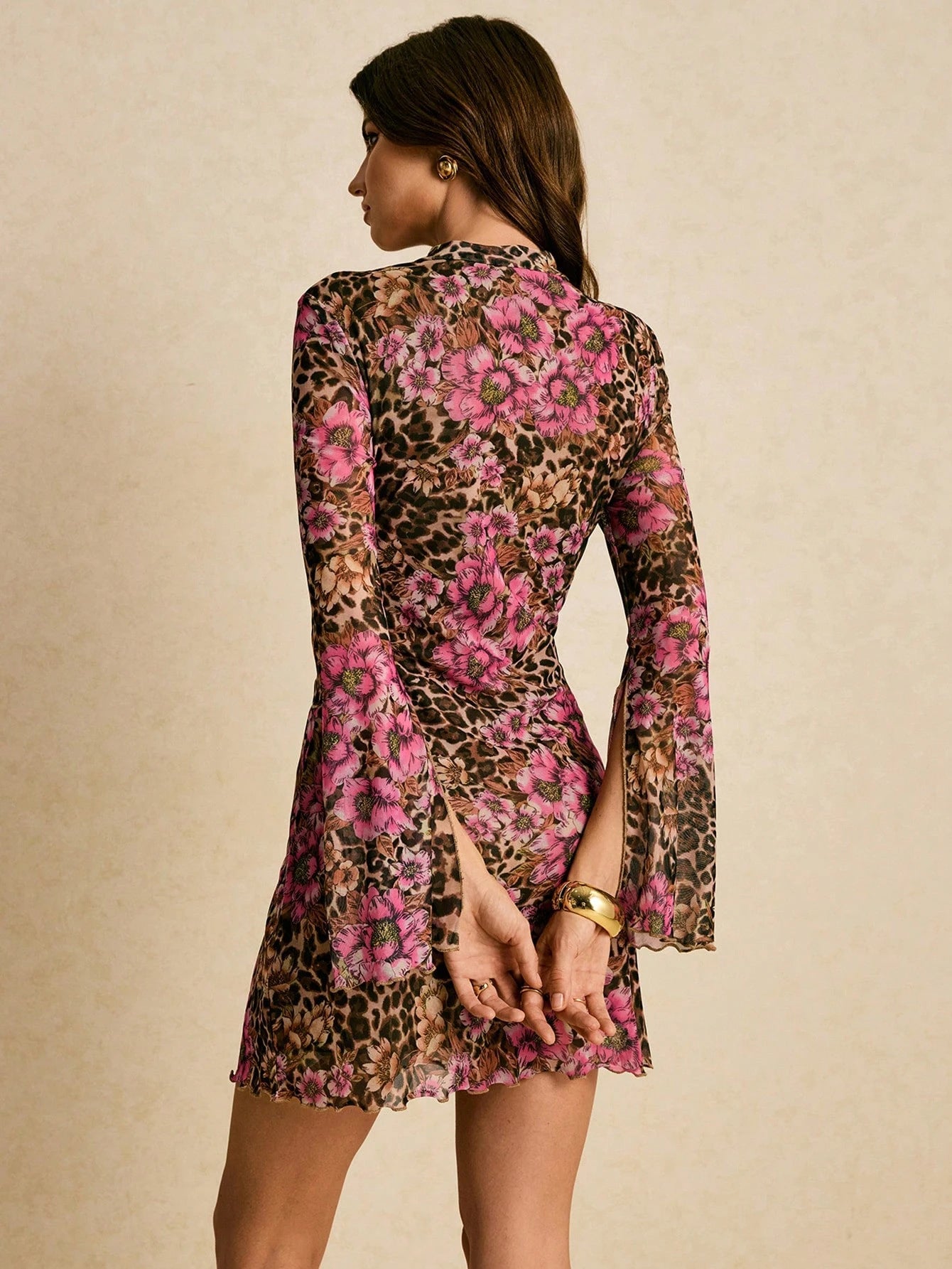 Floral Leopard Print Sheer Dress