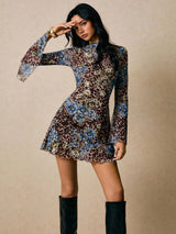 Floral Leopard Print Sheer Dress