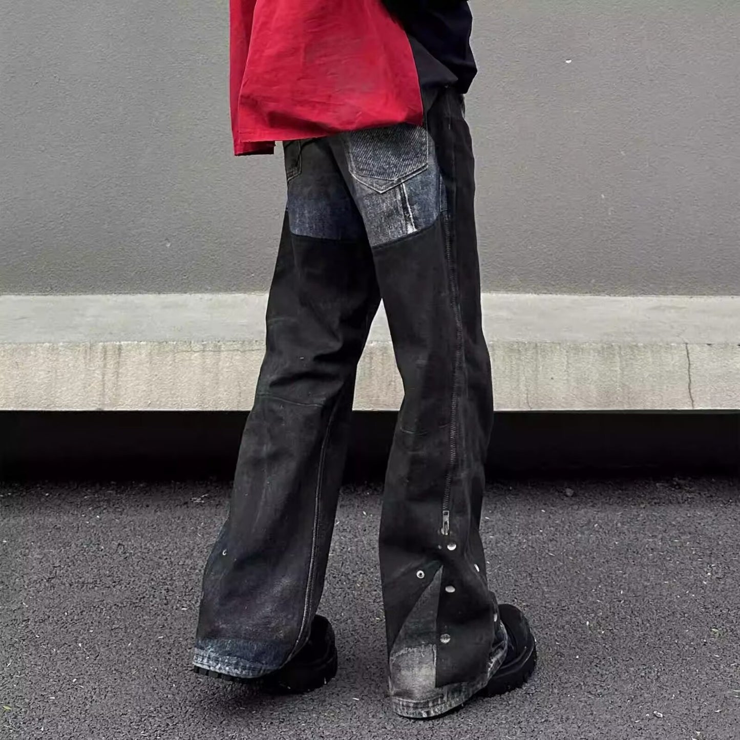 Distressed Wide-Leg Denim Jeans