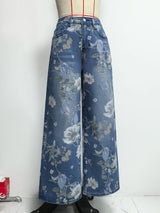 Floral Embroidered Wide-Leg Denim Jeans