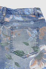 Floral Embroidered Wide-Leg Denim Jeans