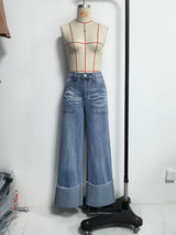 Relaxed Fit Wide-Leg Distressed Jeans