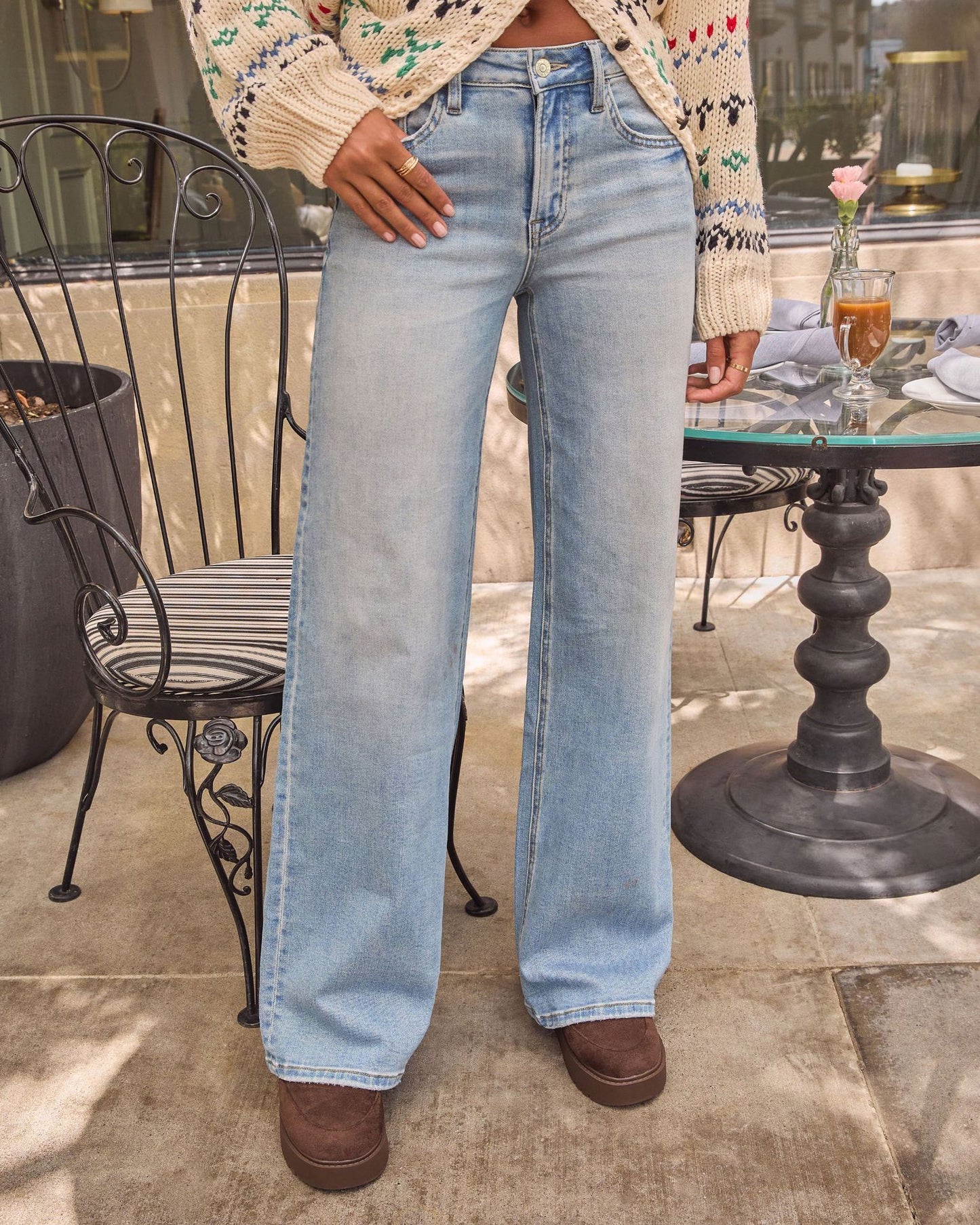 High-Waisted Wide-Leg Light Wash Jeans