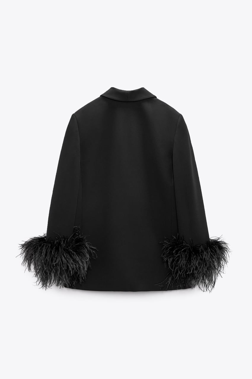Chic Blazer with Feathered Cuffs