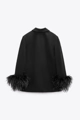 Chic Blazer with Feathered Cuffs