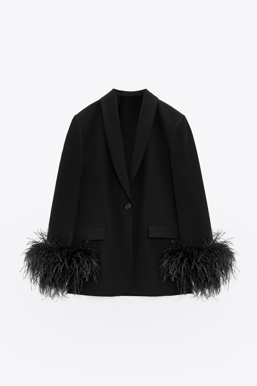 Chic Blazer with Feathered Cuffs