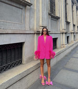 Chic Blazer with Feathered Cuffs