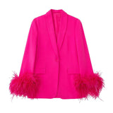 Chic Blazer with Feathered Cuffs