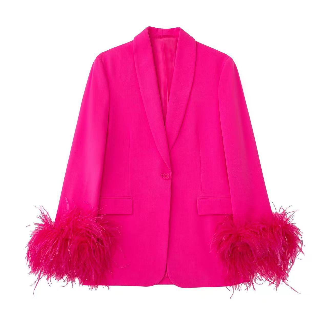 Chic Blazer with Feathered Cuffs