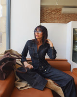 Dark Wash Shirt & Wide-Leg Pants Set