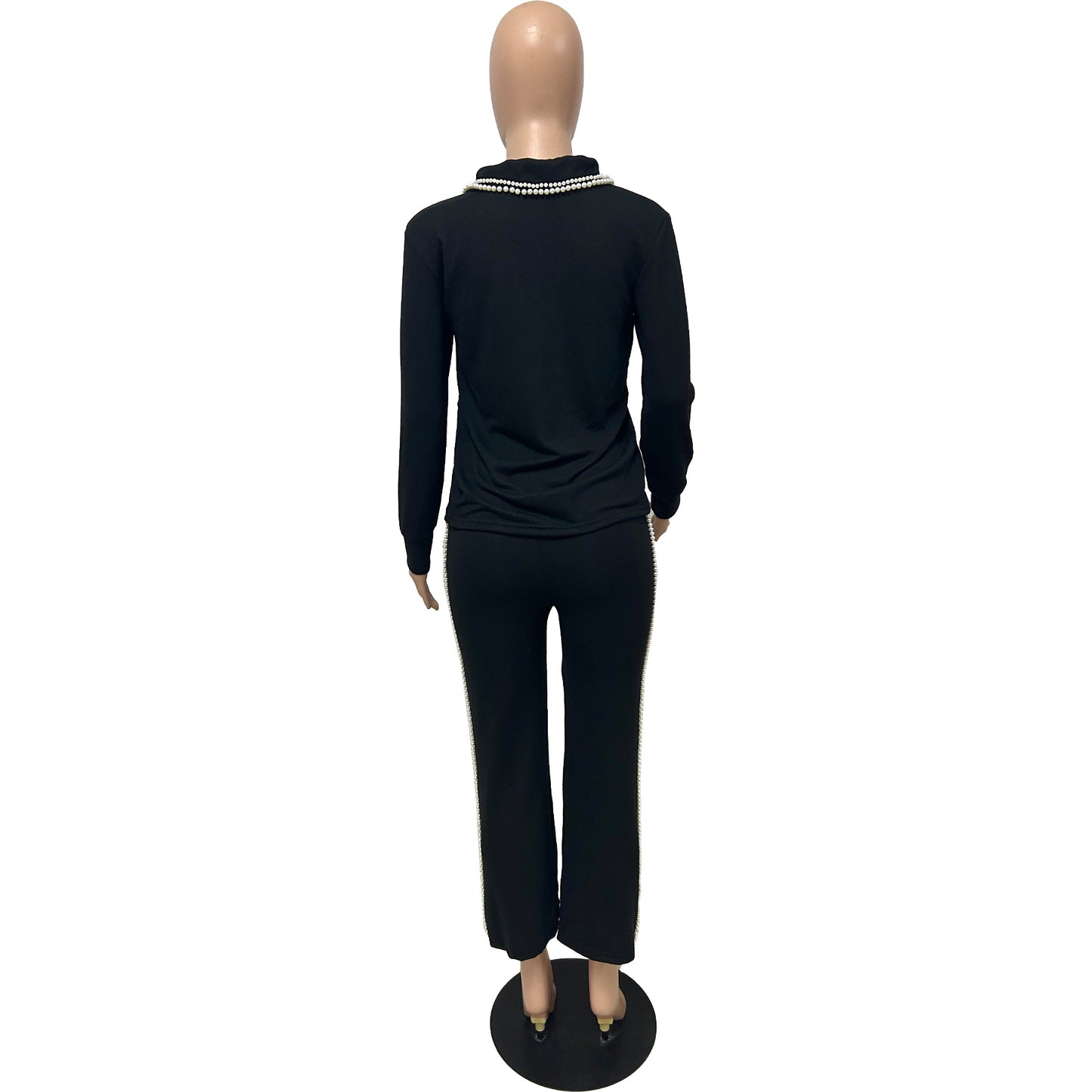 Elegant Black Set with Pearl-Embellished Collar