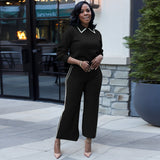 Elegant Black Set with Pearl-Embellished Collar