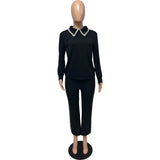 Elegant Black Set with Pearl-Embellished Collar