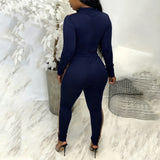 Colorblock Zip-Front Jumpsuit with Drawstring Waist