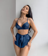 Feather Trim Three-Piece Nightgown Set