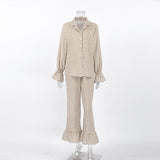 Pajama Set with Ruffled Hem & Bell Sleeves