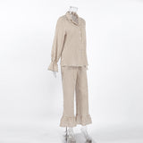 Pajama Set with Ruffled Hem & Bell Sleeves