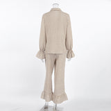 Pajama Set with Ruffled Hem & Bell Sleeves