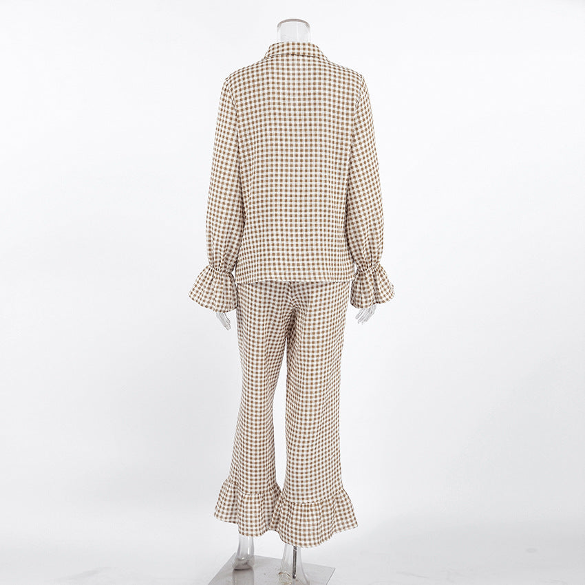 Pajama Set with Ruffled Hem & Bell Sleeves