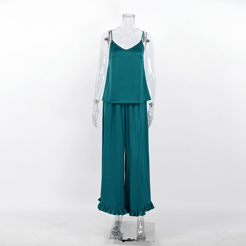 Elegant Ruffle-Trim Pajama Set