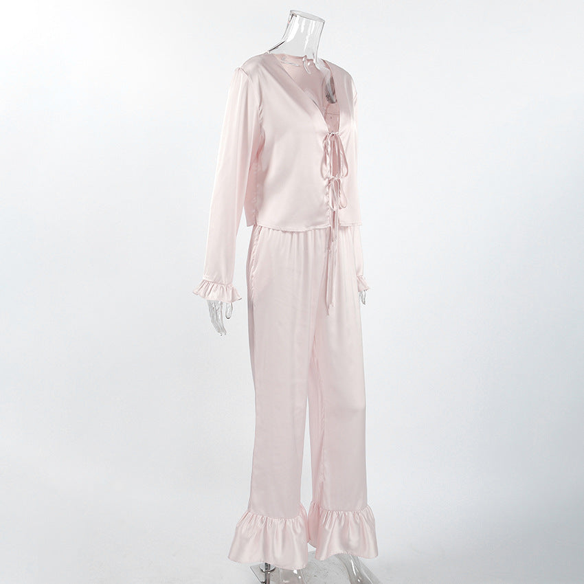 Elegant Pajama Set with Ruffle Details