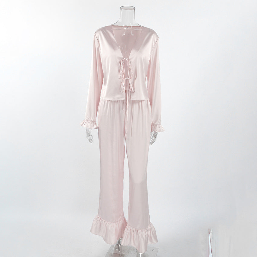 Elegant Pajama Set with Ruffle Details