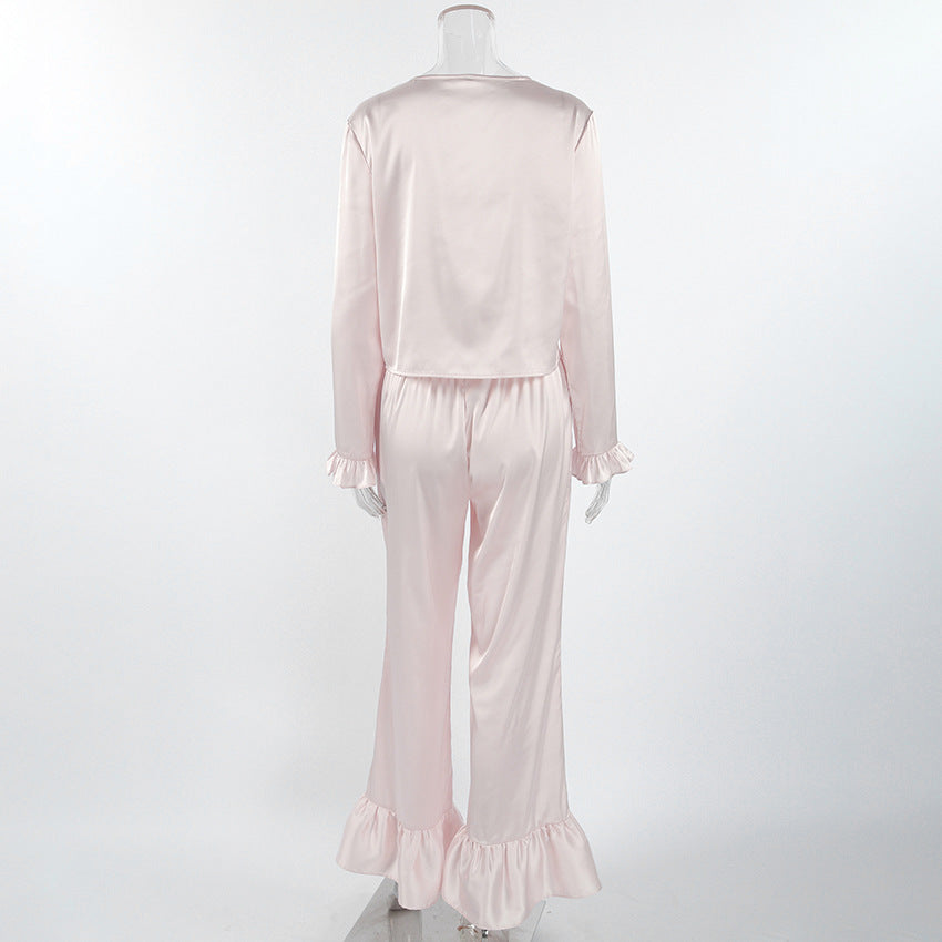 Elegant Pajama Set with Ruffle Details