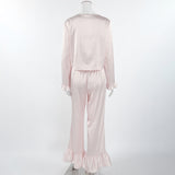 Elegant Pajama Set with Ruffle Details