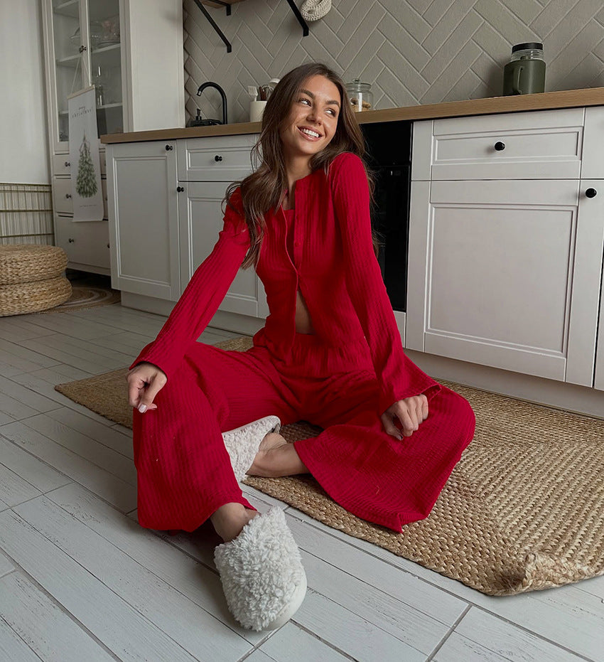 Knitted Set Crop Top  Cardigan & Trousers