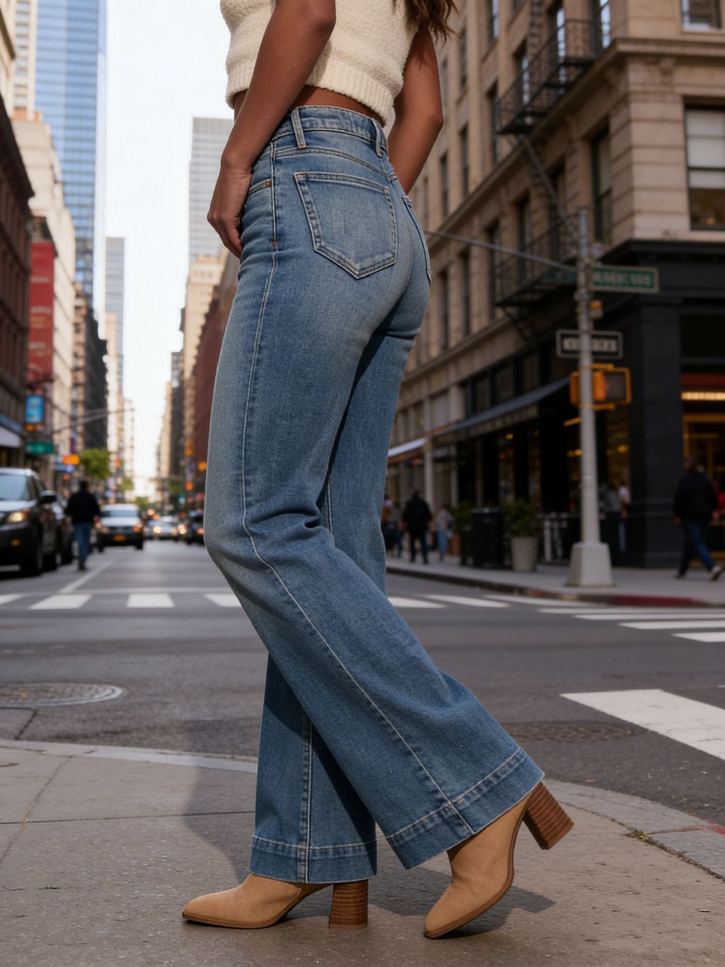 High-Waisted Flared Denim Jeans