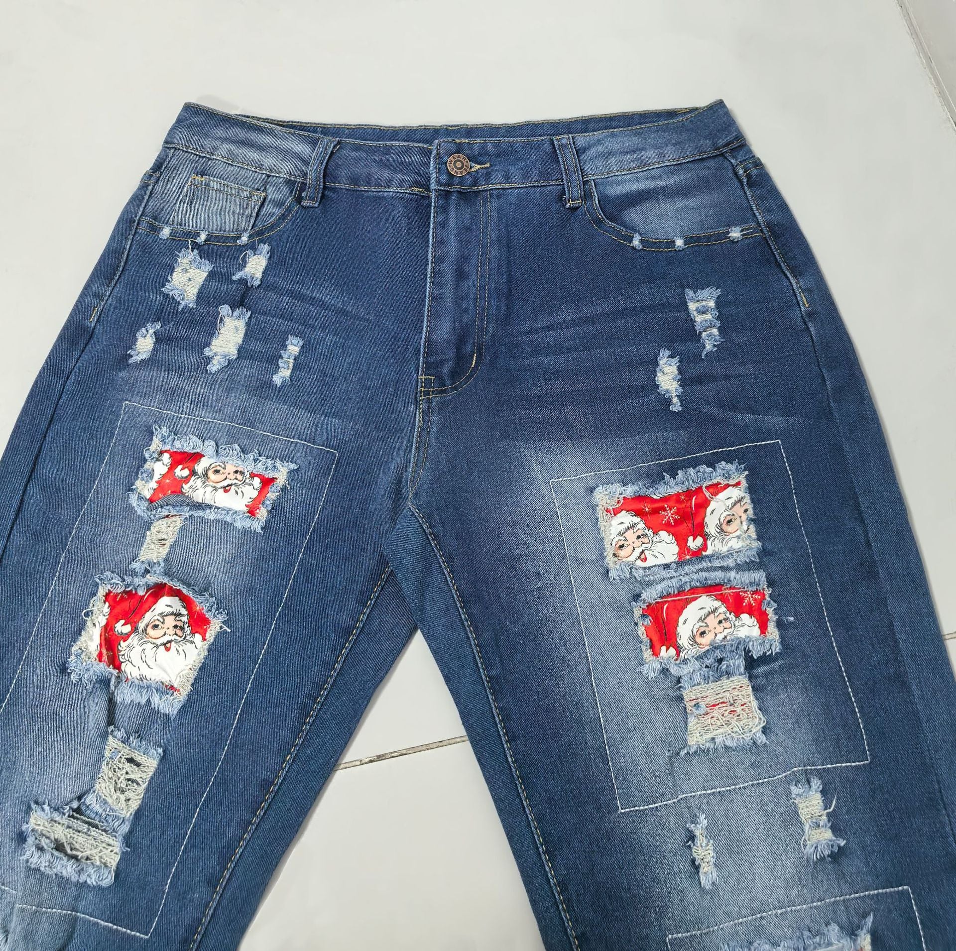 Distressed Christmas Denim Jeans