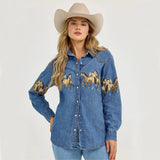 Western-Style Printed Denim Jacket