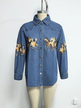 Western-Style Printed Denim Jacket