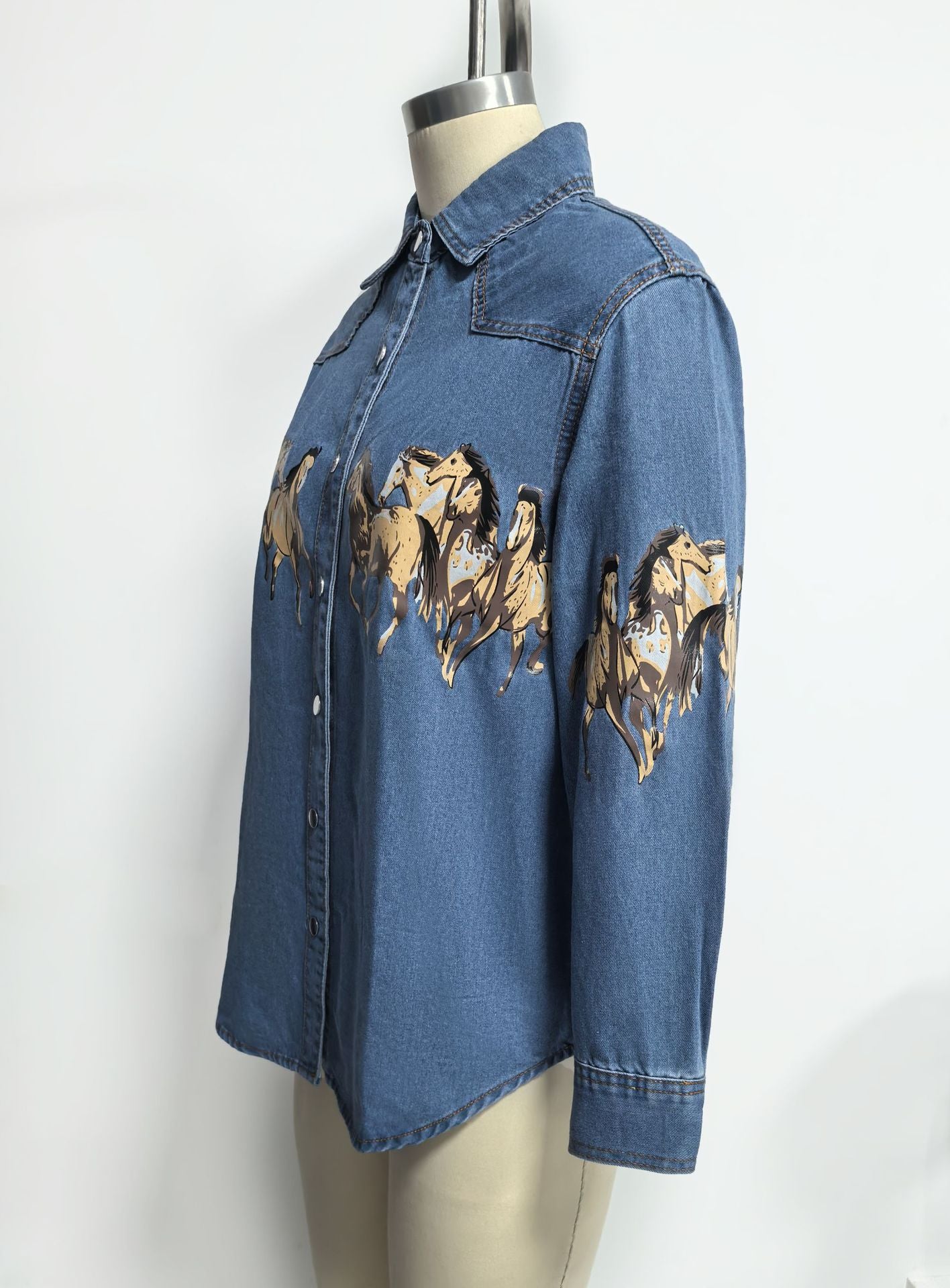 Western-Style Printed Denim Jacket