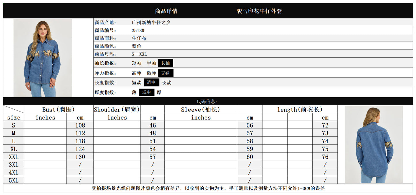 Western-Style Printed Denim Jacket